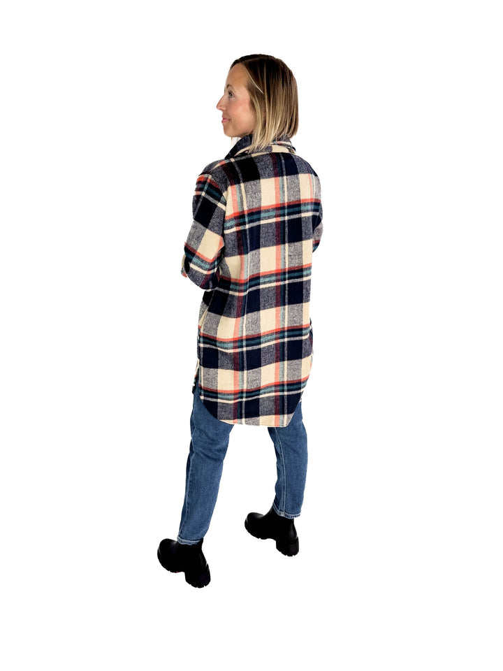 Renfrew Plaid Shacket- NAVY/TAUPE