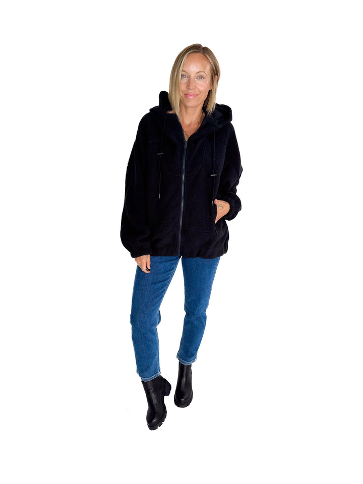 MONO B Oversized Alpine Fleece Zip Up Hoodie- DEEP NAVY