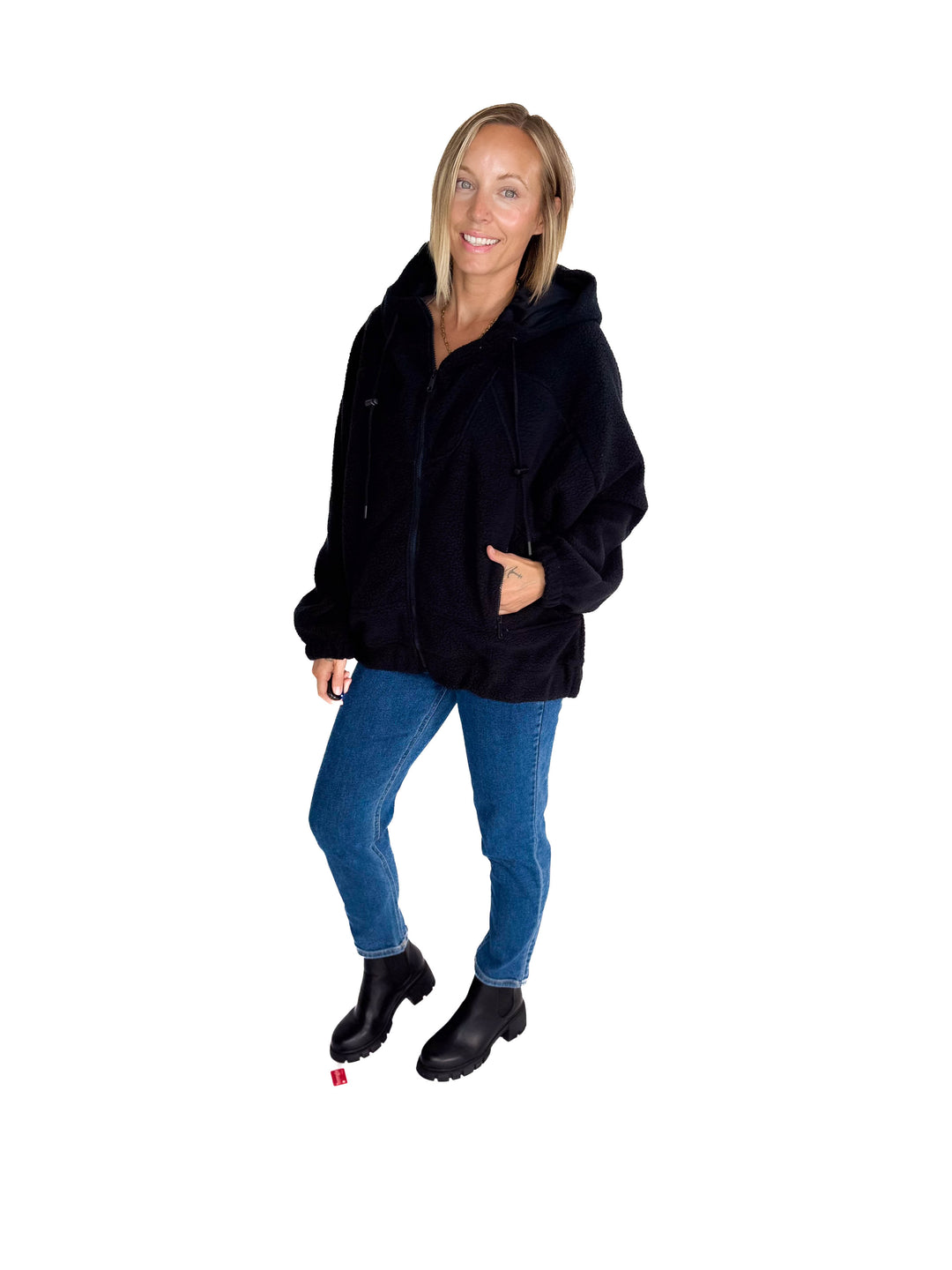 MONO B Oversized Alpine Fleece Zip Up Hoodie- DEEP NAVY