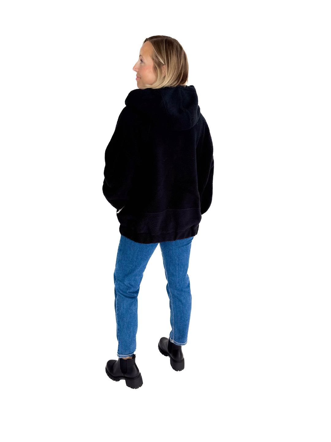 MONO B Oversized Alpine Fleece Zip Up Hoodie- DEEP NAVY