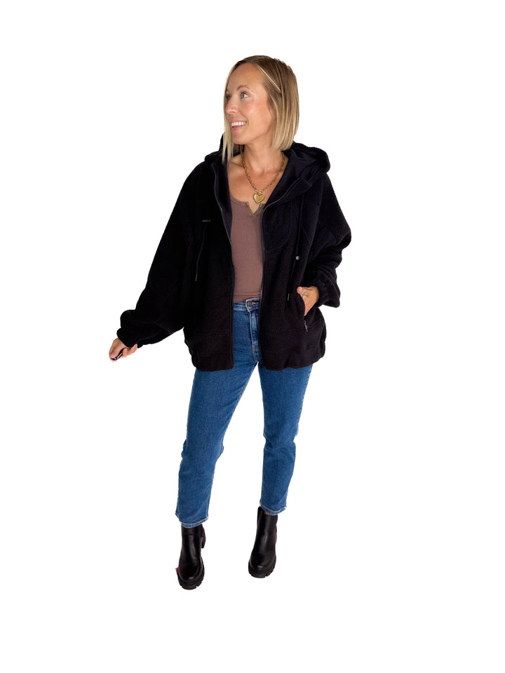 MONO B Oversized Alpine Fleece Zip Up Hoodie- DEEP NAVY