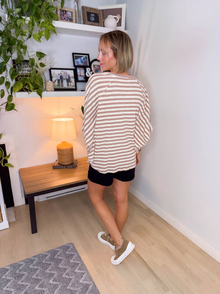 Kinsley Dolman Sleeve Ribbed Top- MOCHA