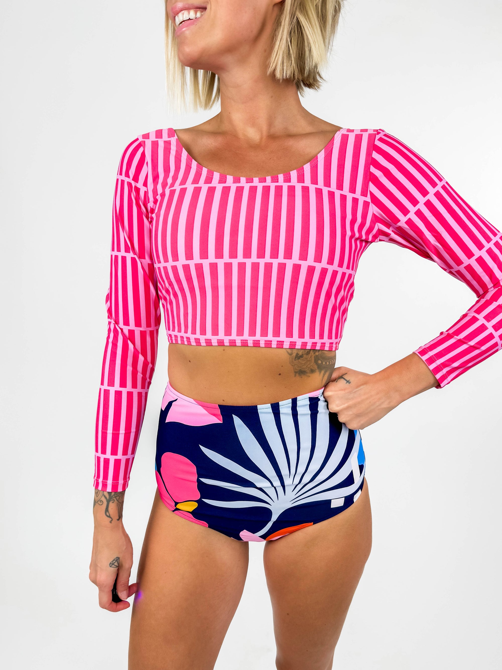 Swell 3/4 Long sleeve Top- PINK STRIPE