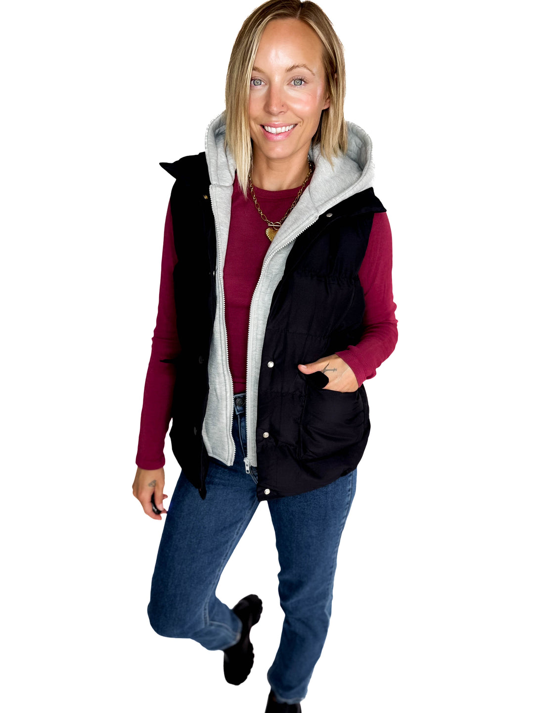 Bradlee Hoodie Vest- BLACK
