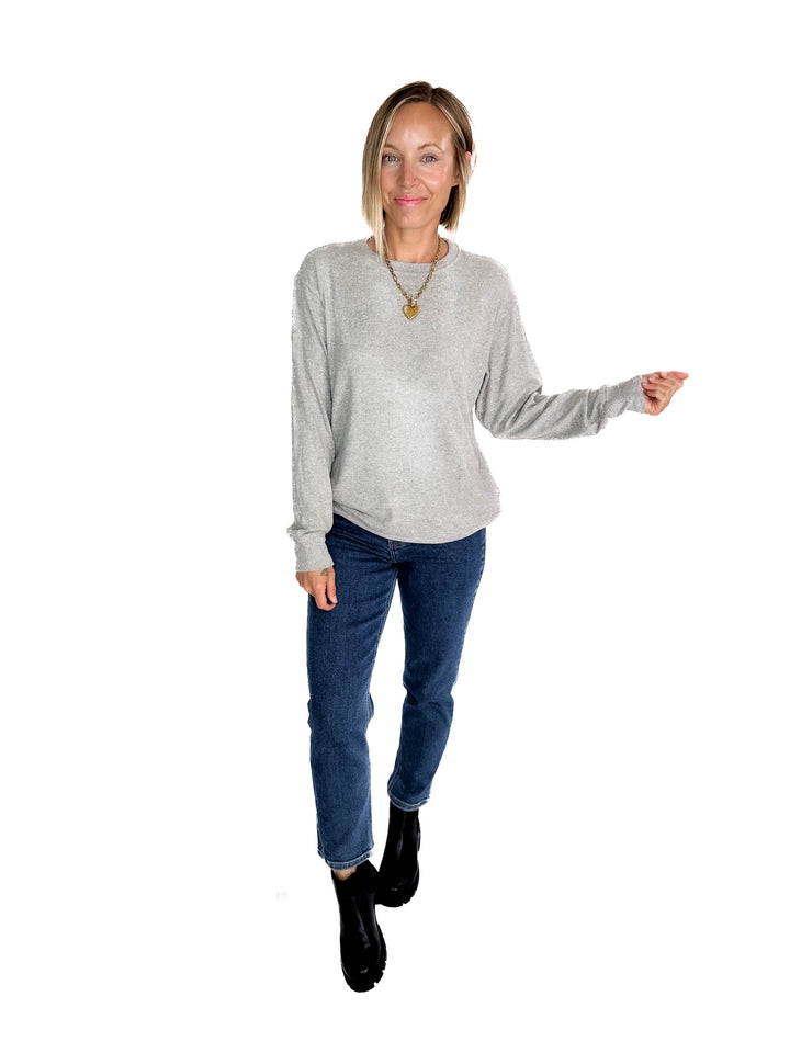 MICHELLE MAE Corrine Ribbed Pullover Long Sleeve- LIGHT GREY
