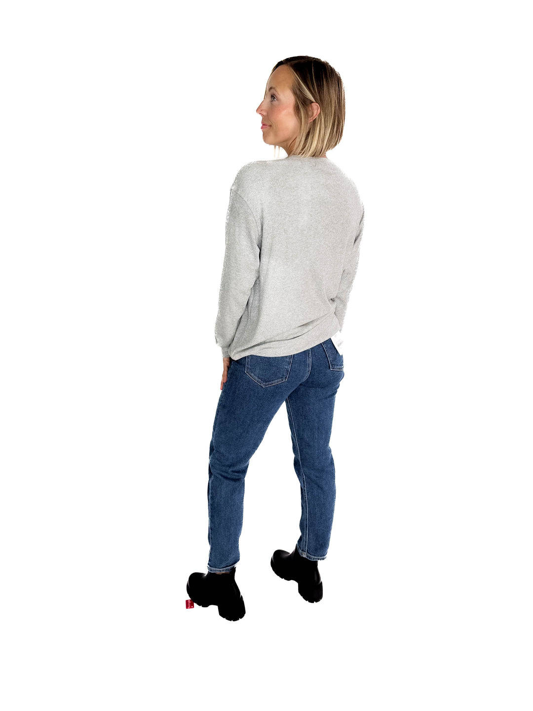 MICHELLE MAE Corrine Ribbed Pullover Long Sleeve- LIGHT GREY