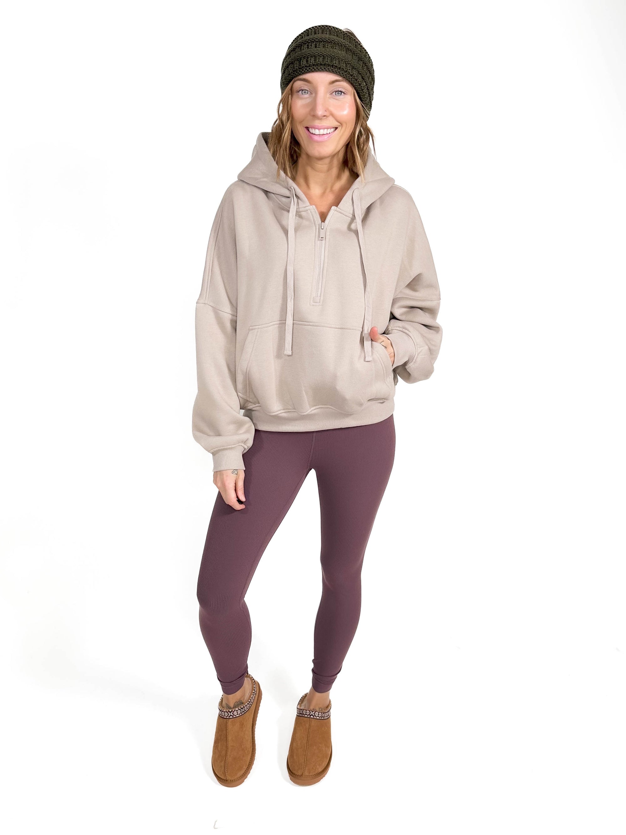 Effortless French Terry 1/2 Zip- TAUPE