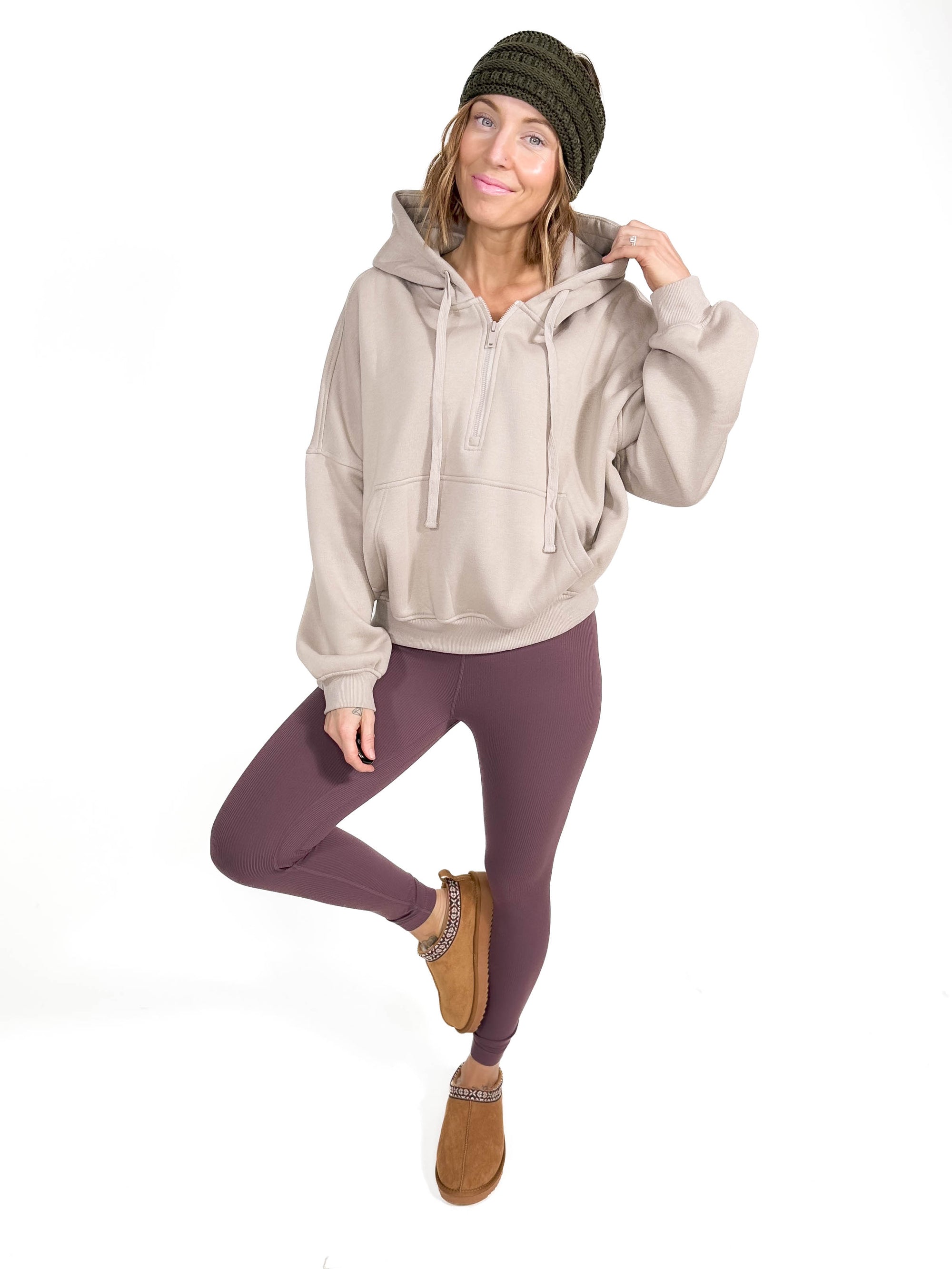 Effortless French Terry 1/2 Zip- TAUPE