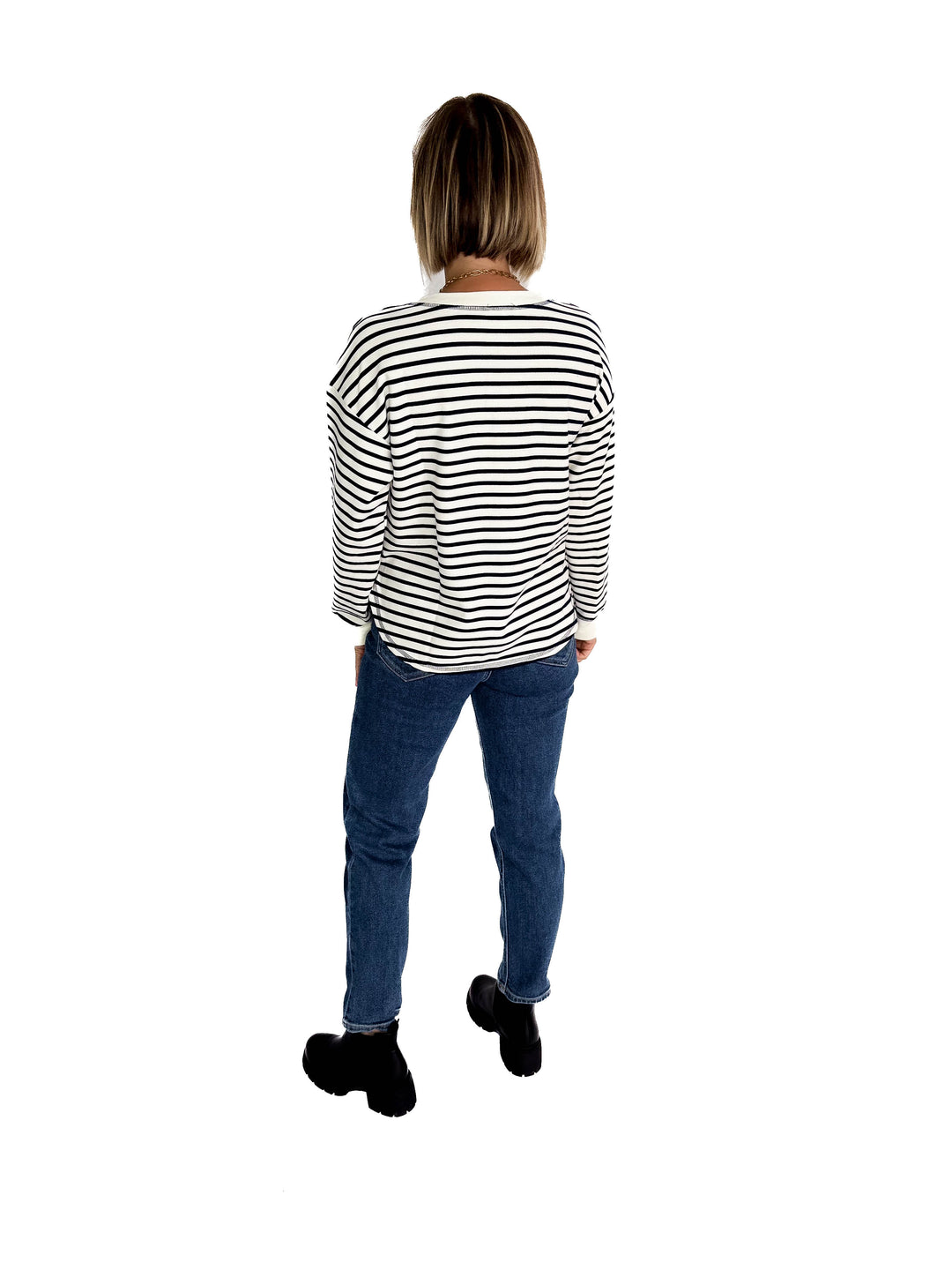 Vega Stripe Button Henley- NAVY