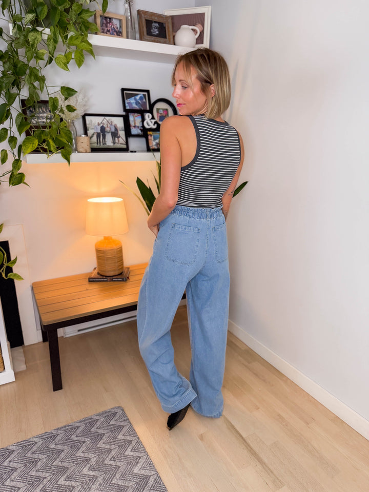 Golden Hour Tie Waist Pants- LIGHT BLUE DENIM