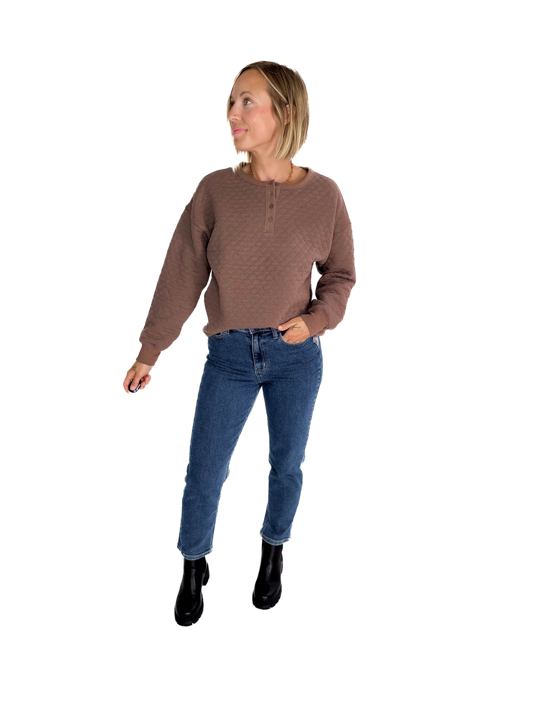 Bianco Quilted Pullover- COFFEE