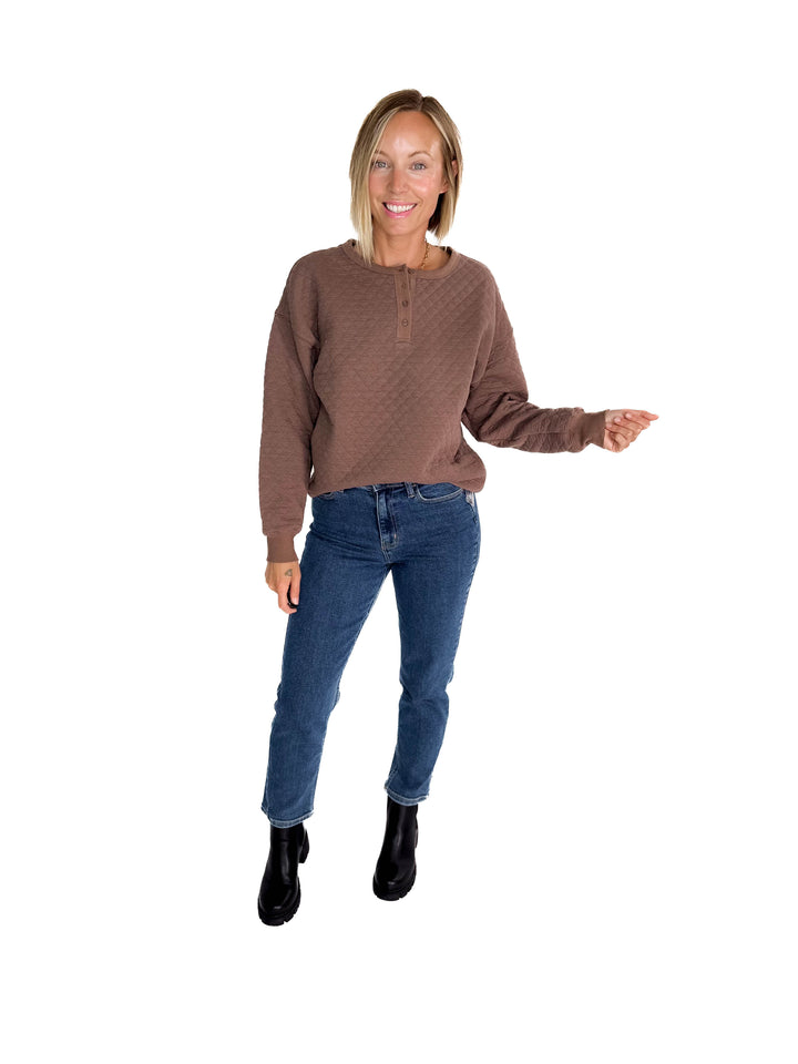 Bianco Quilted Pullover- COFFEE
