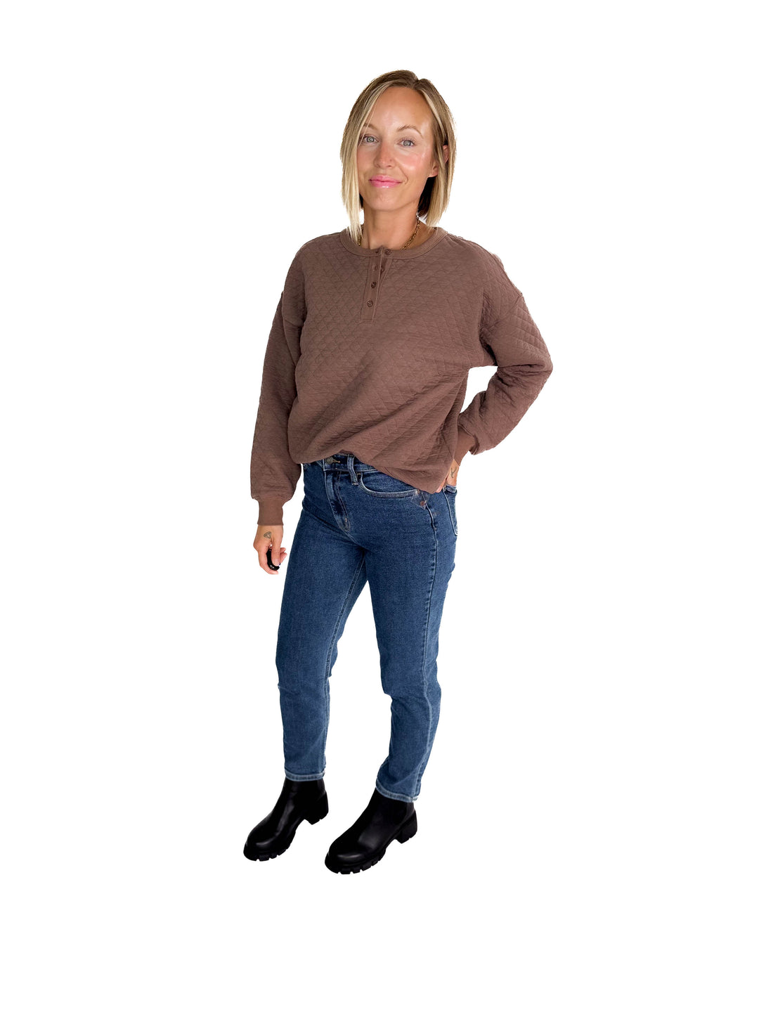 Bianco Quilted Pullover- COFFEE