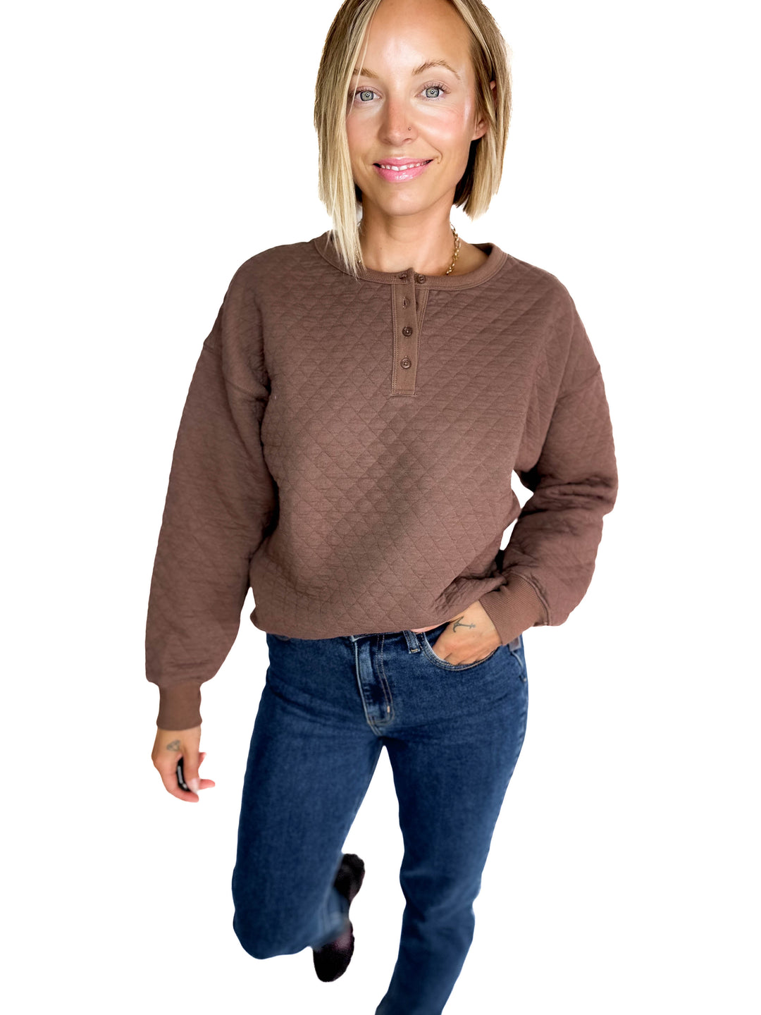 Bianco Quilted Pullover- COFFEE