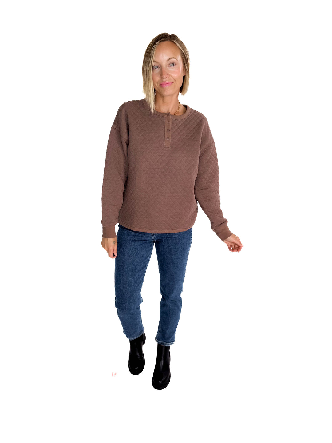 Bianco Quilted Pullover- COFFEE