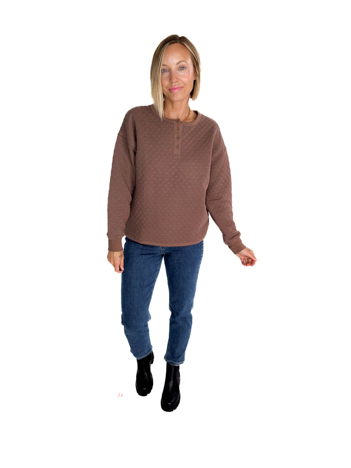 Bianco Quilted Pullover- COFFEE