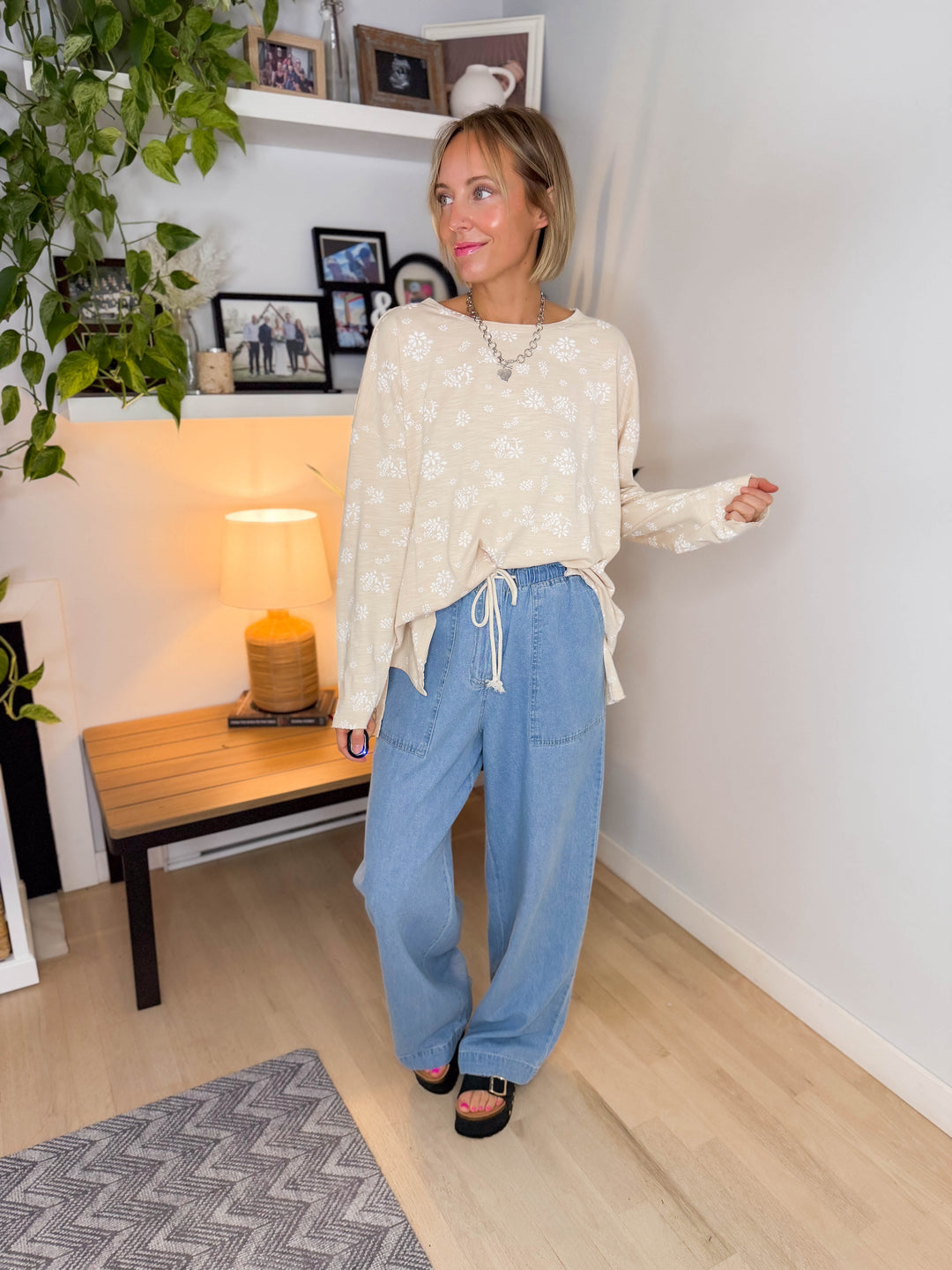 Amara Cotton Floral Tunic Long Sleeve- NATURAL