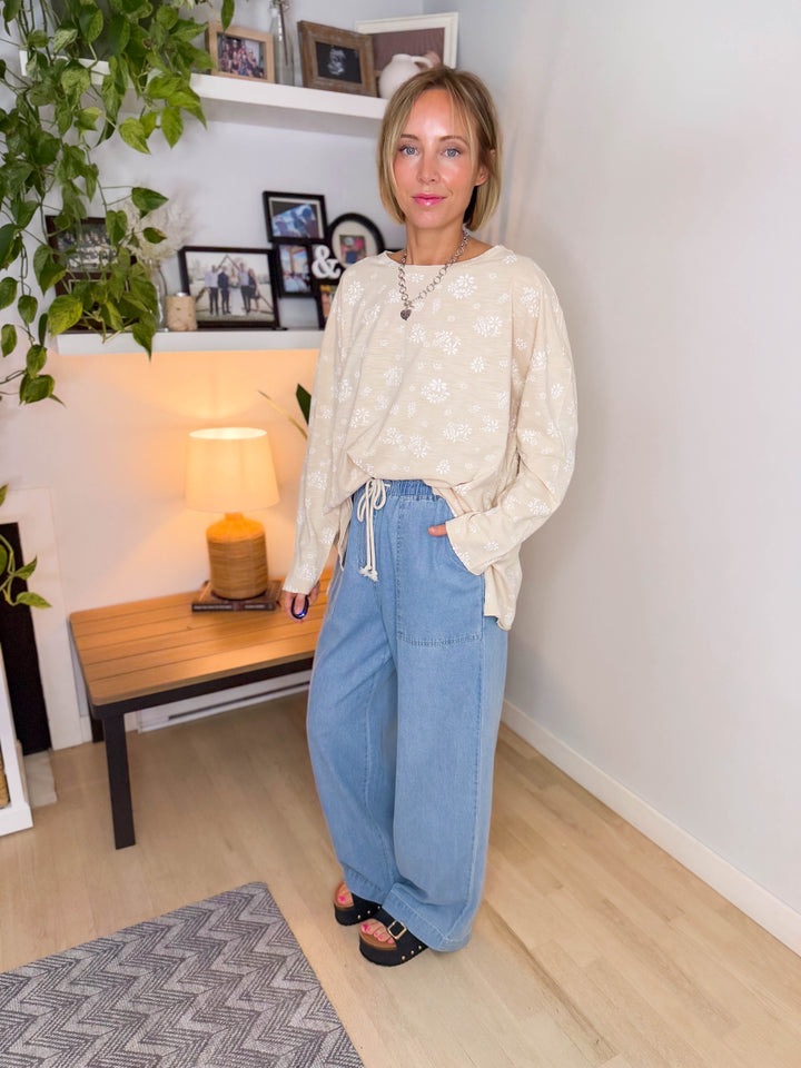 Amara Cotton Floral Tunic Long Sleeve- NATURAL