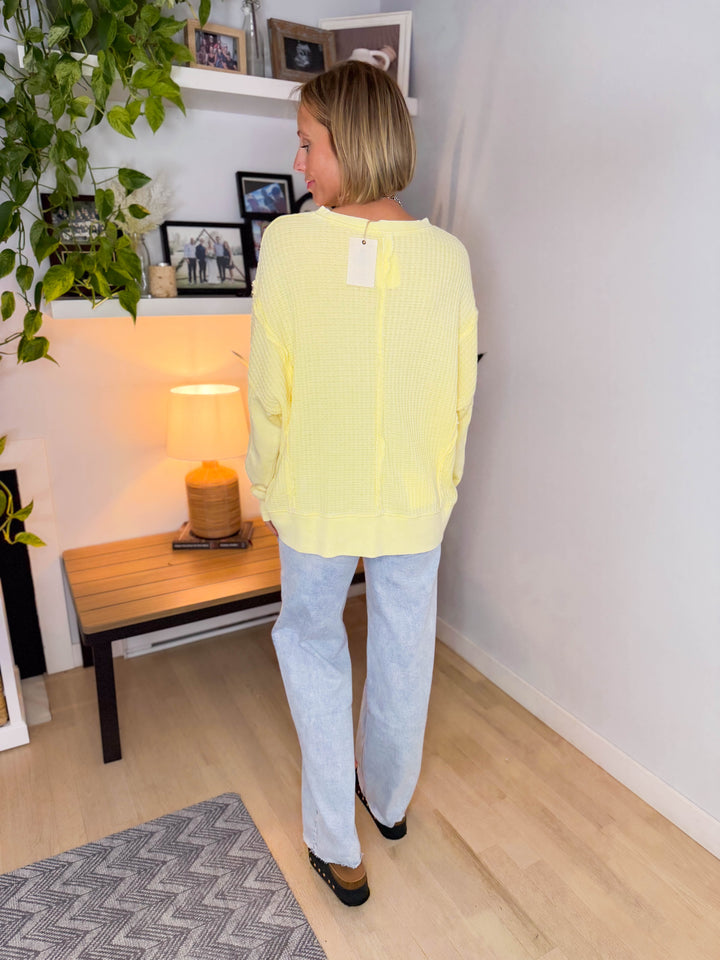 Lenay Mineral Washed Thermal Pullover- BRIGHT YELLOW