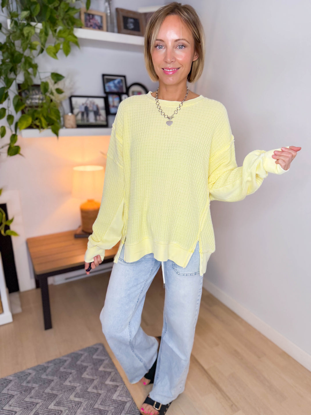 Lenay Mineral Washed Thermal Pullover- BRIGHT YELLOW