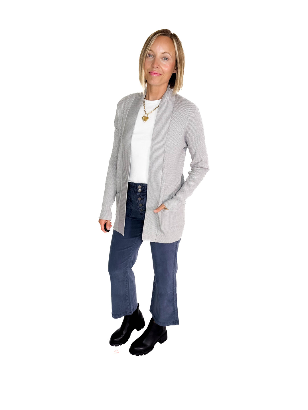 Otto Waffle Knit Cardigan- HTHR GREY