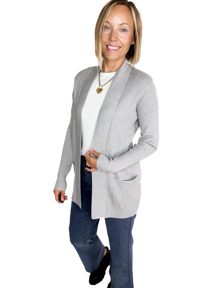 Otto Waffle Knit Cardigan- HTHR GREY