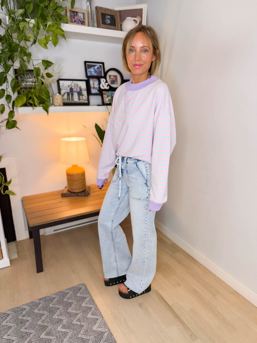 Benson Mock Neck Pullover- PINK/BLUE