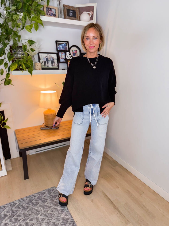 Katie Classic Crewneck Knit Sweater- BLACK