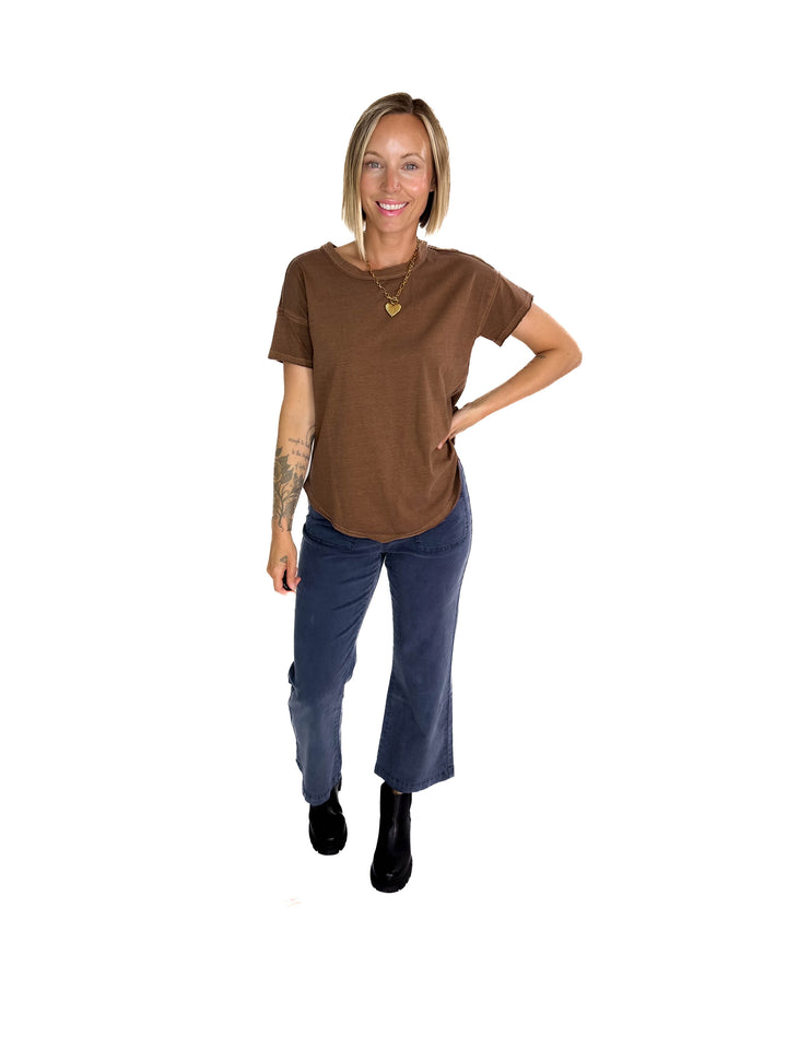 Soleen Exposed Seam Cotton Top- BROWN