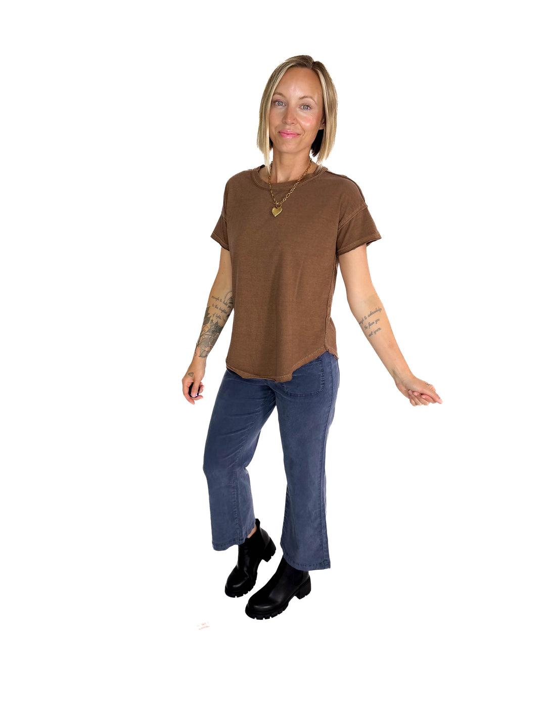 Soleen Exposed Seam Cotton Top- BROWN