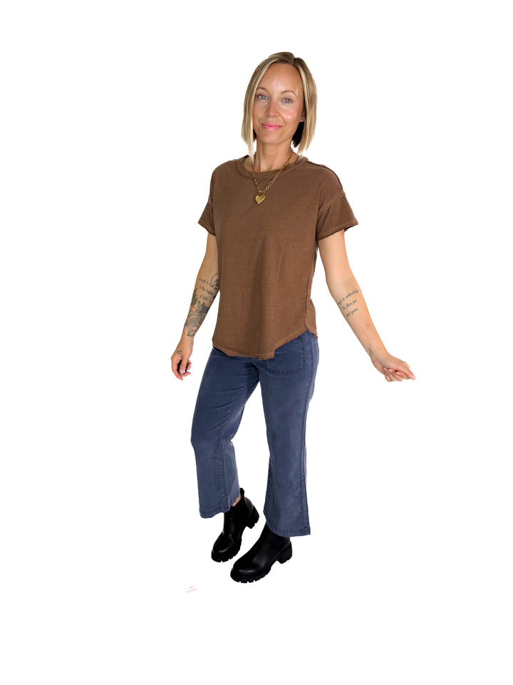 Soleen Exposed Seam Cotton Top- BROWN