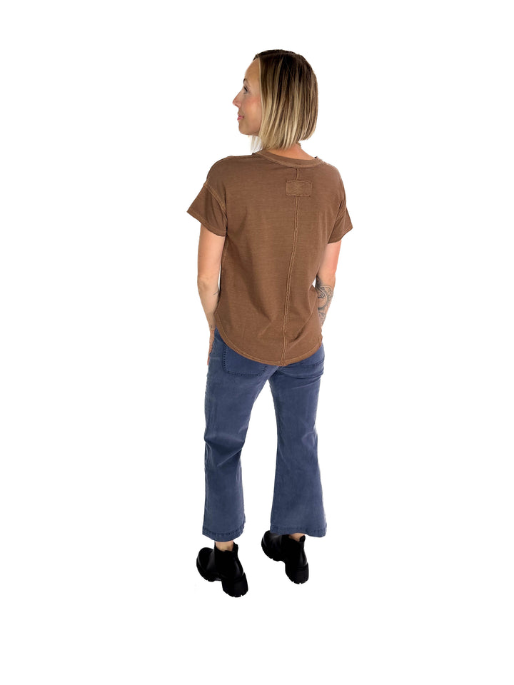 Soleen Exposed Seam Cotton Top- BROWN