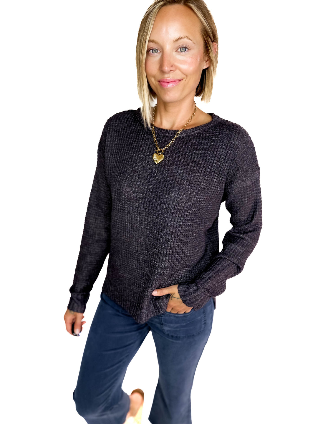 Monte Waffle Sweater- GUNMETAL