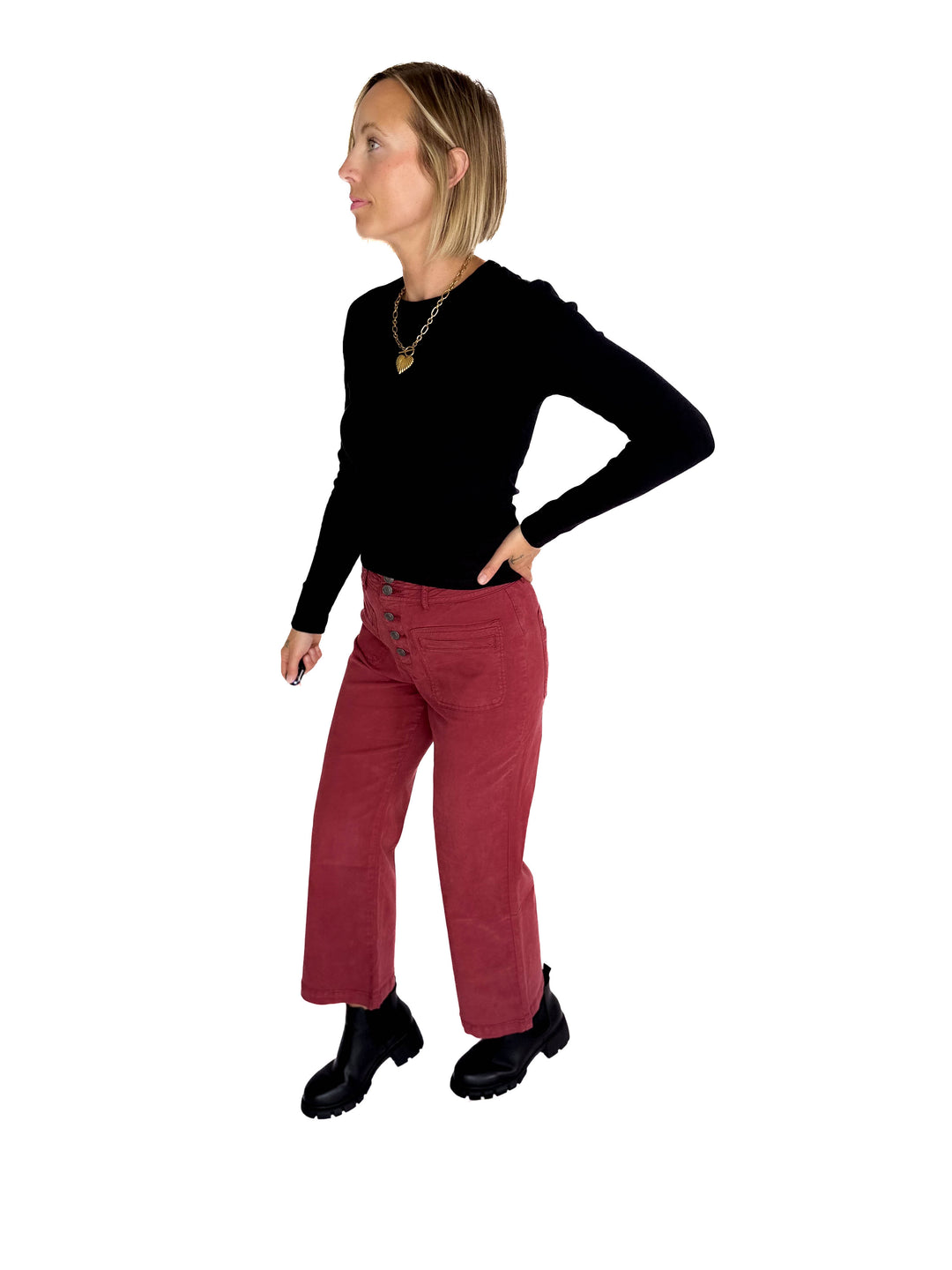 THREAD & SUPPLY Dana Pant- BURGUNDY