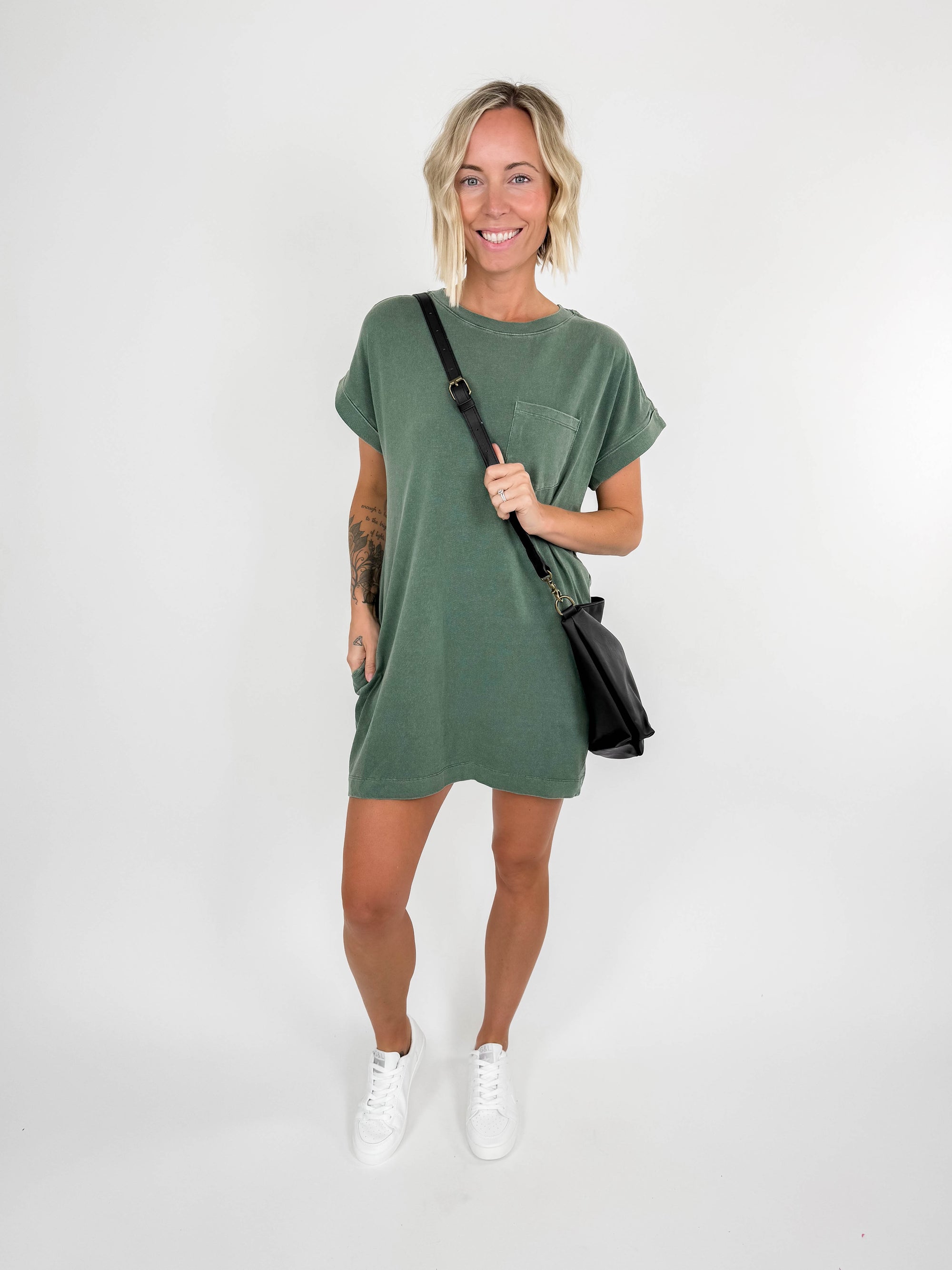 Basic Beach T-Shirt Dress- GRAY GREEN