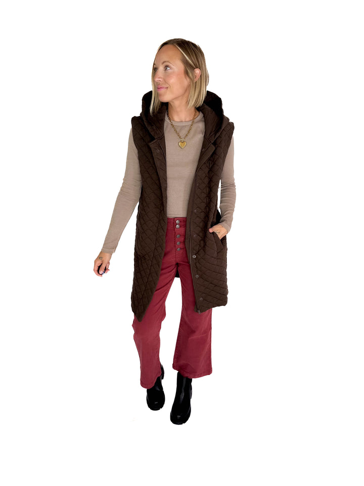 MONO B Solana Longline Quilted Vest- ESPRESSO