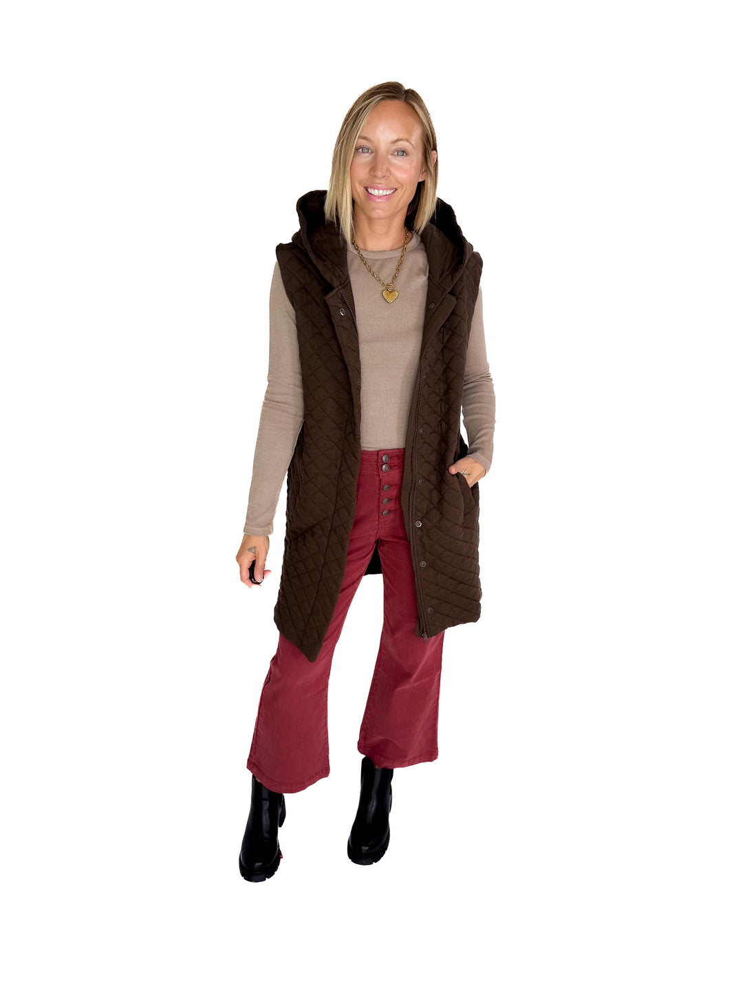 MONO B Solana Longline Quilted Vest- ESPRESSO