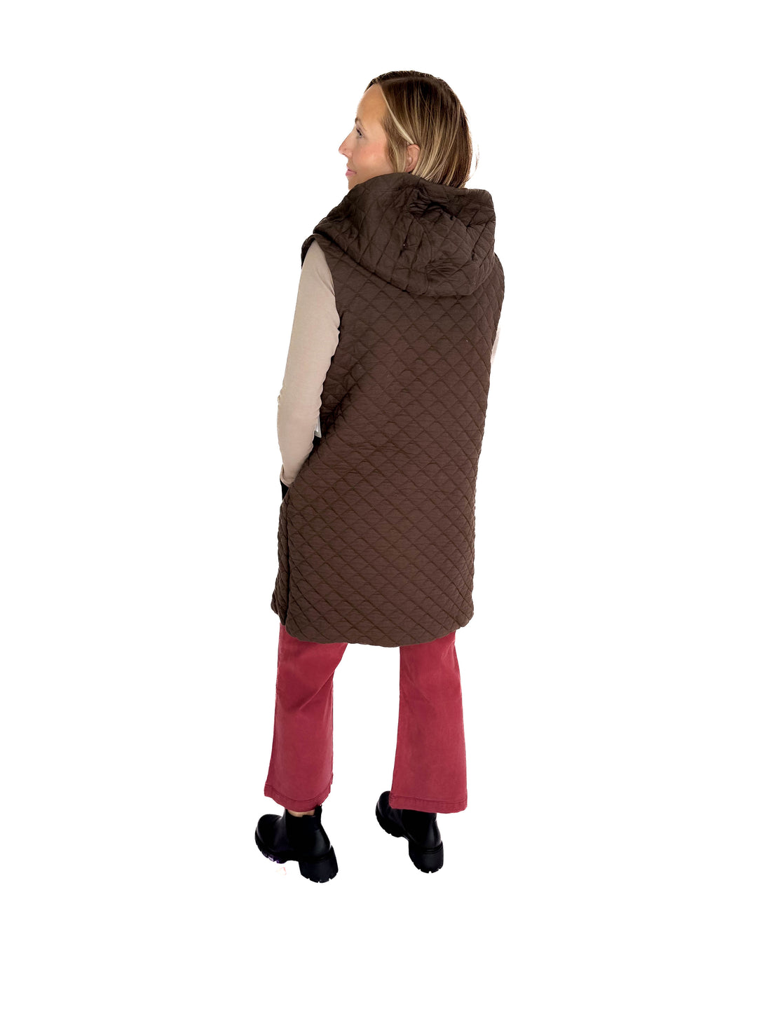 MONO B Solana Longline Quilted Vest- ESPRESSO