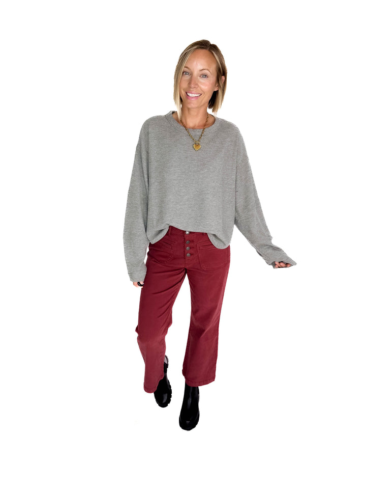 Alessia Waffle Long Sleeve- HTHR GREY