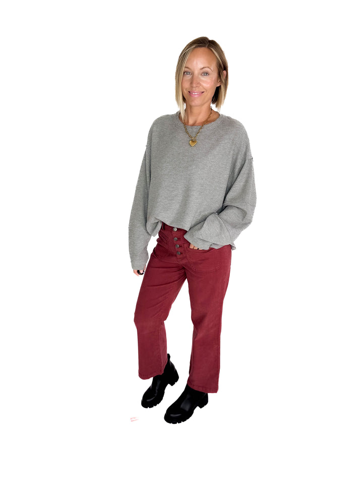 Alessia Waffle Long Sleeve- HTHR GREY