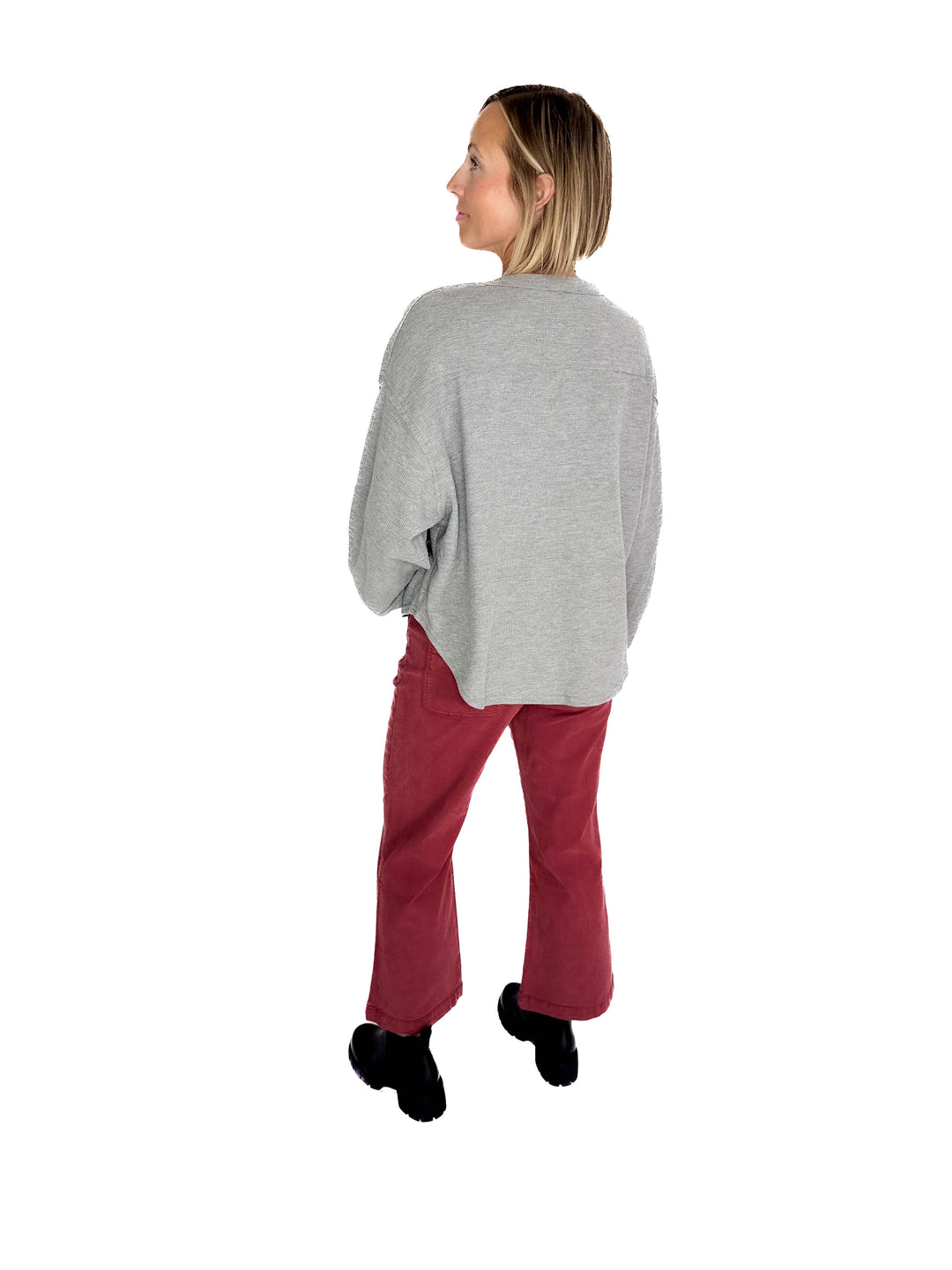 Alessia Waffle Long Sleeve- HTHR GREY