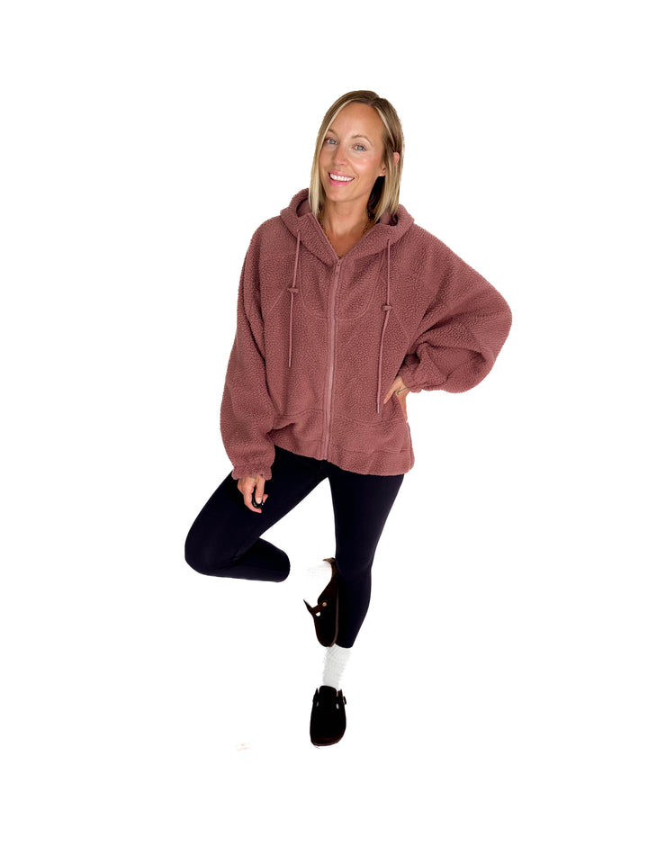 MONO B Oversized Alpine Fleece Zip Up Hoodie- ROSE TAUPE