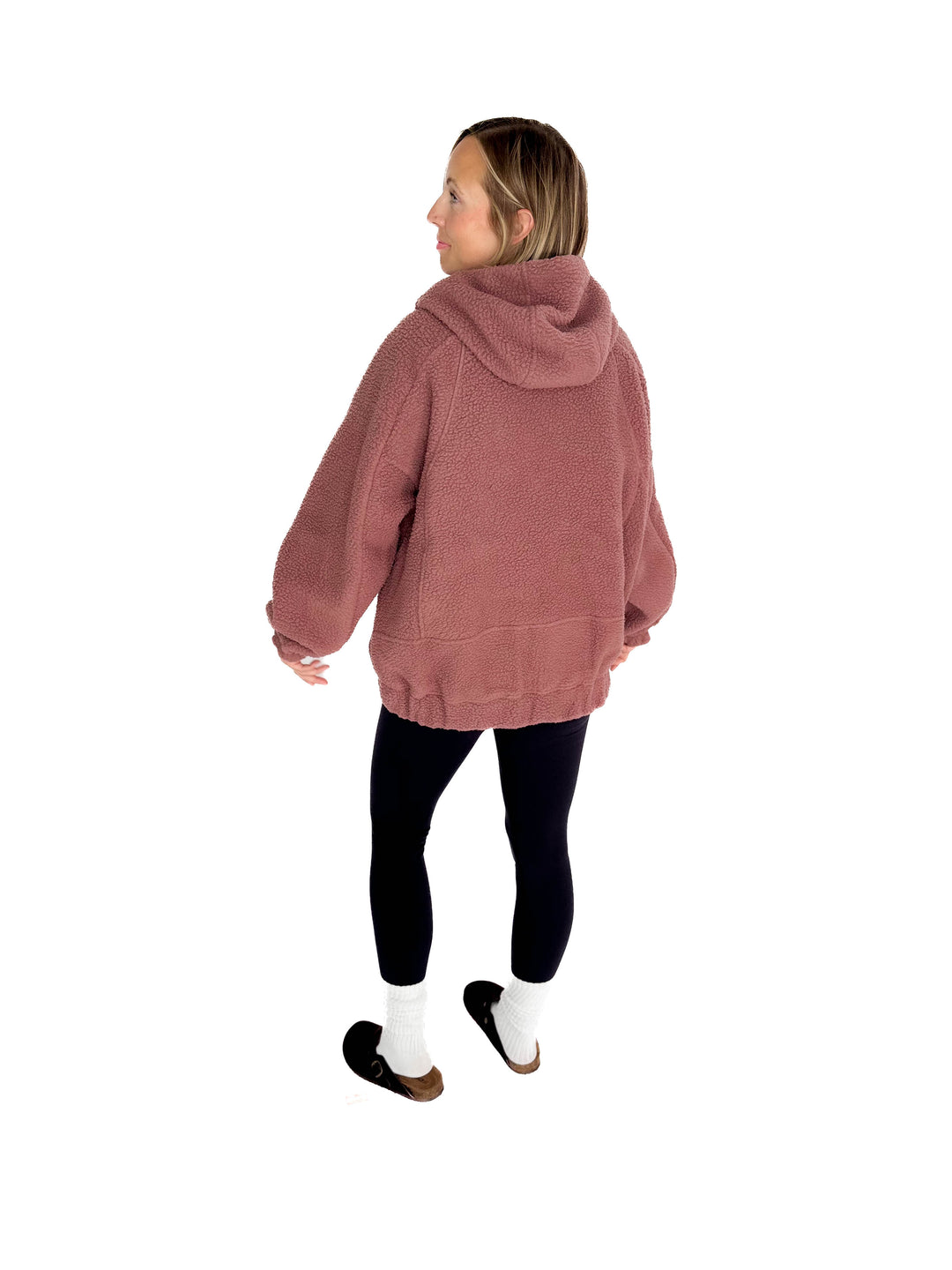 MONO B Oversized Alpine Fleece Zip Up Hoodie- ROSE TAUPE