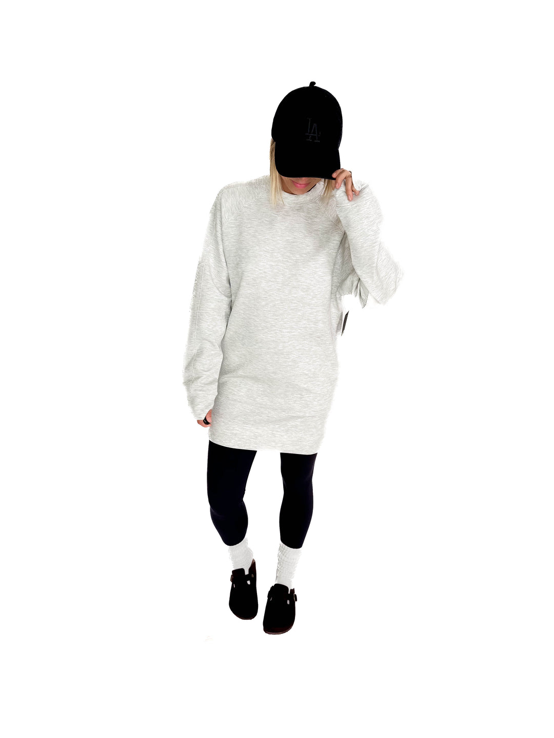 RD STYLE Alphie Scuba Crewneck Sweatshirt Dress- LIGHT GREY
