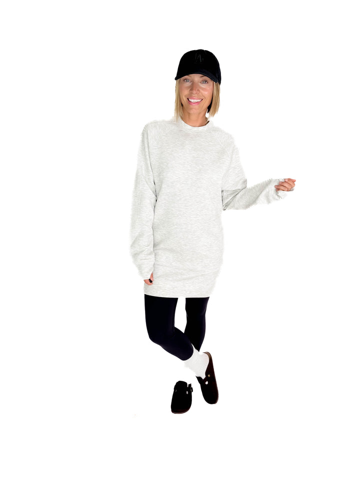 RD STYLE Alphie Scuba Crewneck Sweatshirt Dress- LIGHT GREY