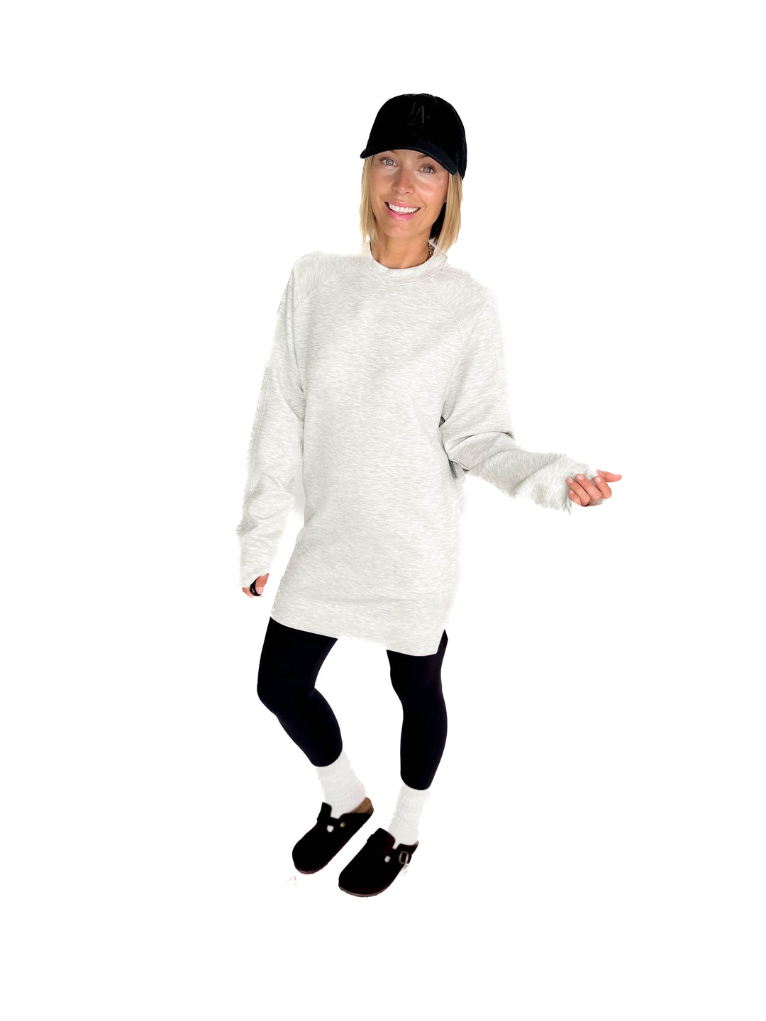 RD STYLE Alphie Scuba Crewneck Sweatshirt Dress- LIGHT GREY