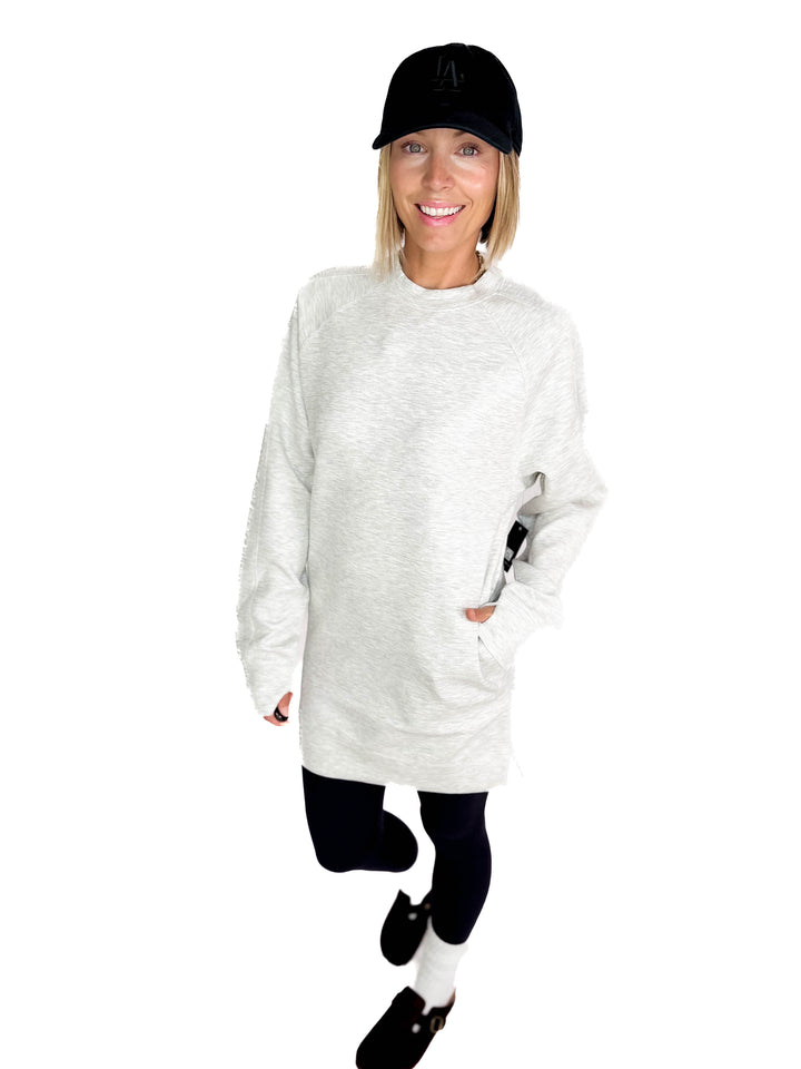 RD STYLE Alphie Scuba Crewneck Sweatshirt Dress- LIGHT GREY