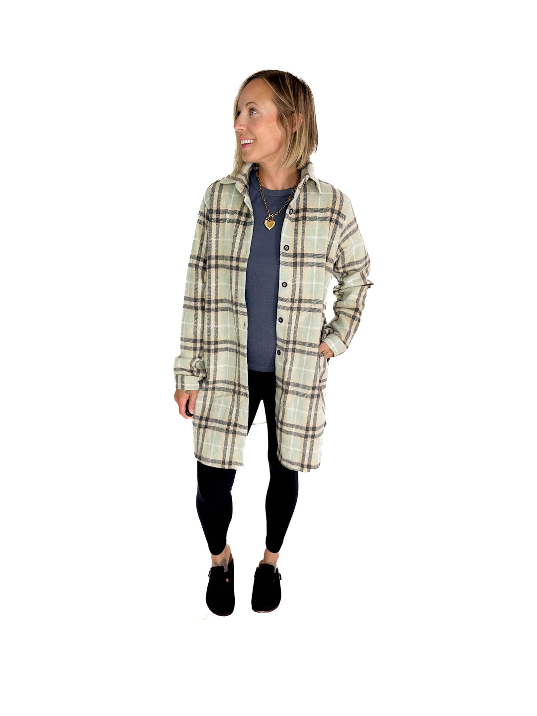 Renfrew Plaid Shacket- GREY SAGE