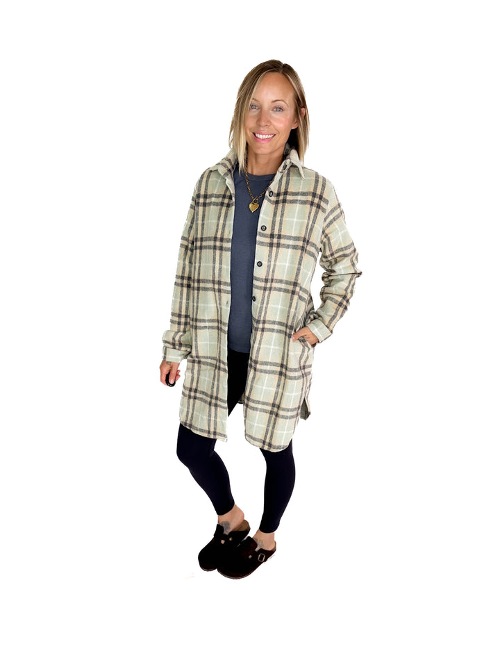 Renfrew Plaid Shacket- GREY SAGE