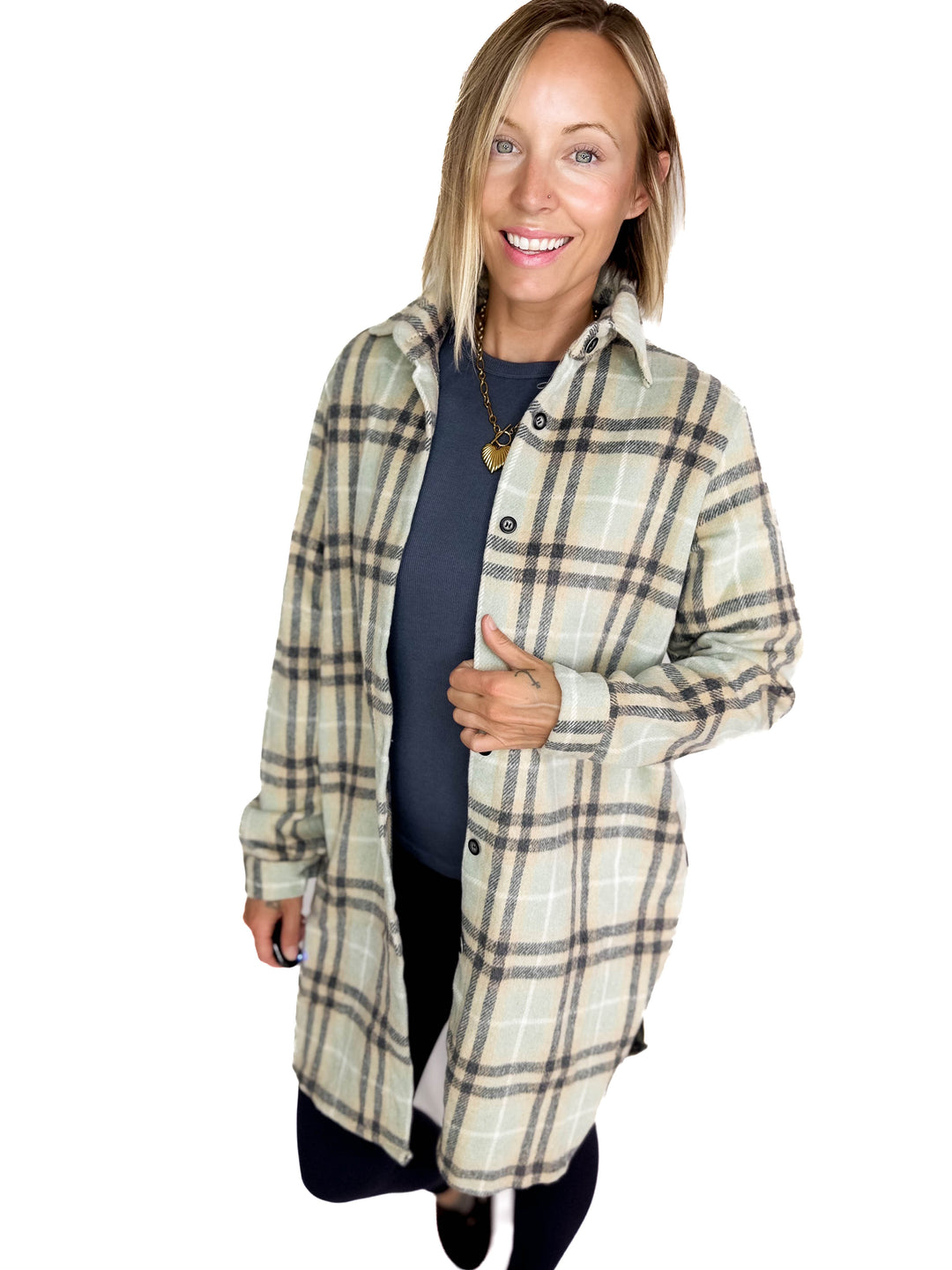 Renfrew Plaid Shacket- GREY SAGE